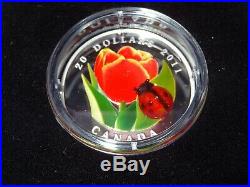 2011 Canadian Mint $20 Fine Silver Coin Tulip with Murano glass'Ladybug' NEW