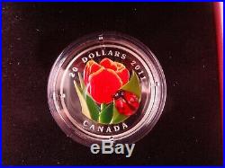 2011 Canadian Mint $20 Fine Silver Coin Tulip with Murano glass'Ladybug' NEW
