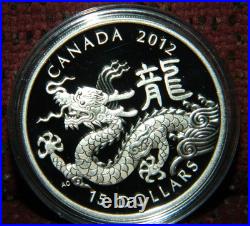 2012 CANADA $15 LUNAR YEAR OF THE DRAGON. 9999 1OZ PROOF SILVER COIN WithBOX & COA