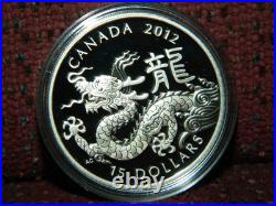 2012 CANADA $15 LUNAR YEAR OF THE DRAGON. 9999 1OZ PROOF SILVER COIN WithBOX & COA