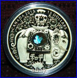 2013 CANADA $15 MAPLE OF PEACE ELEPHANT PROOF SILVER COIN WithHOLOGRAM + BOX