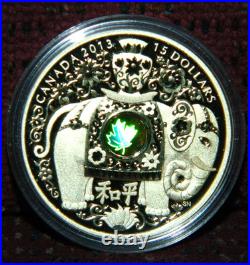 2013 CANADA $15 MAPLE OF PEACE ELEPHANT PROOF SILVER COIN WithHOLOGRAM + BOX