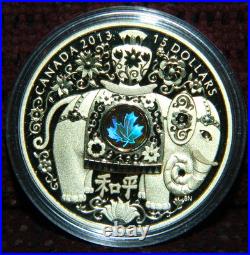 2013 CANADA $15 MAPLE OF PEACE ELEPHANT PROOF SILVER COIN WithHOLOGRAM + BOX