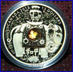 2013 CANADA $15 MAPLE OF PEACE ELEPHANT PROOF SILVER COIN WithHOLOGRAM + BOX