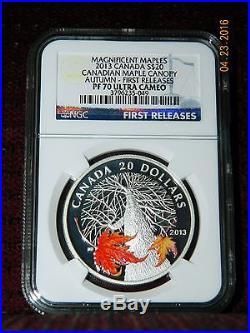 2013 Canada $20 Canadian Maple Canopy Autumn Colored Silver Coin Ngc Pf70 Uc Fr