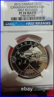 2013 Canada $10 O Canada Series Canadian Summer Fun 1/2 oz Silver Coin NGC PR70