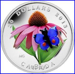 2013 Canada $20 Venetian Glass Murano Coneflower Butterfly 1oz Silver Coin