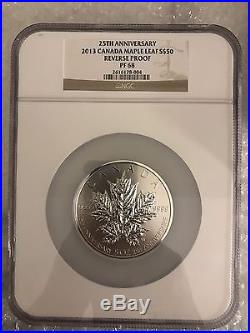 2013 Canada 25th Anniversary Of Silver Maple Leaf 5oz $50 Silver Coin Ngc Pf68