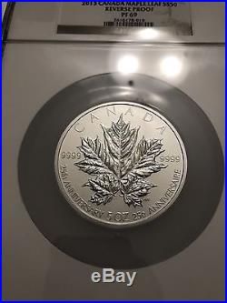 2013 Canada 25th Anniversary Of Silver Maple Leaf 5oz $50 Silver Coin Ngc Pf69