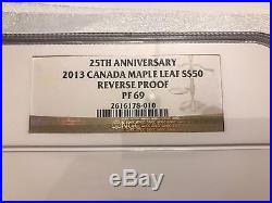 2013 Canada 25th Anniversary Of Silver Maple Leaf 5oz $50 Silver Coin Ngc Pf69