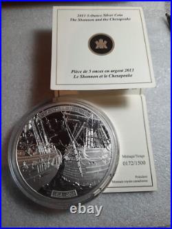 2013 Canada $50 Shannon & Chesapeake War of 1812 5 oz. Proof 99.99% Silver Coin