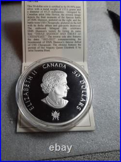 2013 Canada $50 Shannon & Chesapeake War of 1812 5 oz. Proof 99.99% Silver Coin