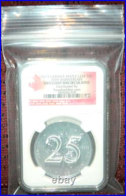 2013 Canada $5 Silver Maple Leaf 25th Anniversary 1oz Silver Coin Ngc Gem Bu