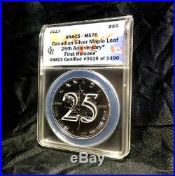 2013 Maple Leaf MS70 First Release 25th Anniversary 1 oz Silver Coin Canada