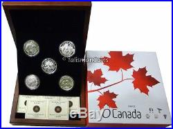 2013 O Canada Complete 5 Coin $25 Silver Proof Set Wolf Bear Orca in Wood Case