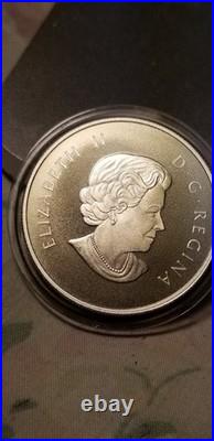 2014 $10 Silver Coloured Coin O Canada Northern Lights Howling Wolf Gem Beauty