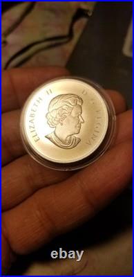 2014 $10 Silver Coloured Coin O Canada Northern Lights Howling Wolf Gem Beauty