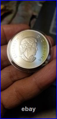 2014 $10 Silver Coloured Coin O Canada Northern Lights Howling Wolf Gem Beauty