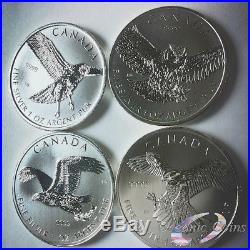 2014-2015 Canada Birds of Prey 4 Coin Silver Set Falcon, Eagle, Hawk, Owl