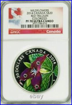 2014 $20 Canada Wild Flowers Red Trillium 1oz Silver NGC PF70 UCAM with OGP