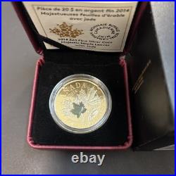 2014 $20 Fine Silver Coin Majestic Maple Leaves With Jade