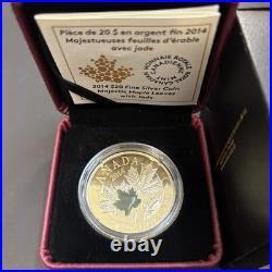 2014 $20 Fine Silver Coin Majestic Maple Leaves With Jade