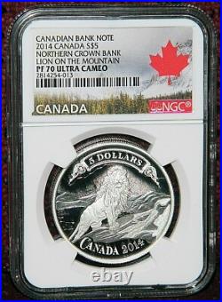 2014 CANADA $5 NORTHERN CROWN BANK LION SILVER COIN WithBOX NGC PF 70 ULTRA CAMEO