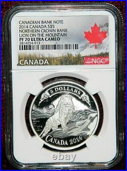 2014 CANADA $5 NORTHERN CROWN BANK LION SILVER COIN WithBOX NGC PF 70 ULTRA CAMEO