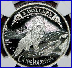 2014 CANADA $5 NORTHERN CROWN BANK LION SILVER COIN WithBOX NGC PF 70 ULTRA CAMEO