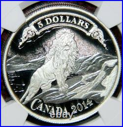 2014 CANADA $5 NORTHERN CROWN BANK LION SILVER COIN WithBOX NGC PF 70 ULTRA CAMEO