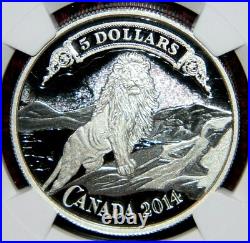 2014 CANADA $5 NORTHERN CROWN BANK LION SILVER COIN WithBOX NGC PF 70 ULTRA CAMEO
