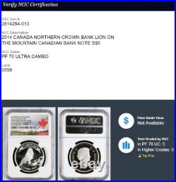 2014 CANADA $5 NORTHERN CROWN BANK LION SILVER COIN WithBOX NGC PF 70 ULTRA CAMEO