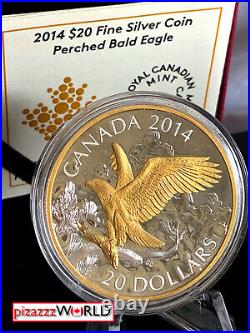 2014 Canada $20'Bald Eagle Perched' 1 oz 99.99% Pure Silver COIN withGold Plating