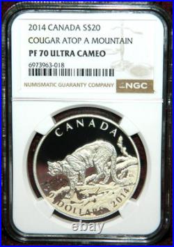 2014 Canada $20 Cougar Atop A Mountain Proof Silver Coin Ngc Pf 70 Ultra Cameo