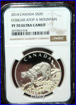 2014 Canada $20 Cougar Atop A Mountain Proof Silver Coin Ngc Pf 70 Ultra Cameo