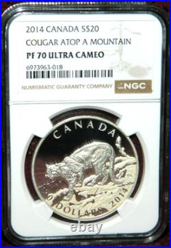 2014 Canada $20 Cougar Atop A Mountain Proof Silver Coin Ngc Pf 70 Ultra Cameo