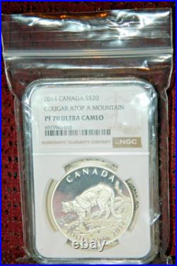 2014 Canada $20 Cougar Atop A Mountain Proof Silver Coin Ngc Pf 70 Ultra Cameo