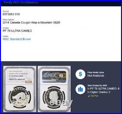 2014 Canada $20 Cougar Atop A Mountain Proof Silver Coin Ngc Pf 70 Ultra Cameo