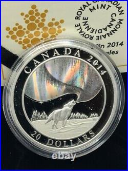 2014 Canada $20 Fine Silver Coin A Story of The Northern Lights Howling Wolf