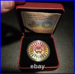 2014 Canada $20 Interconnections Land The Beaver 1 oz Pure Silver Coin Hologram