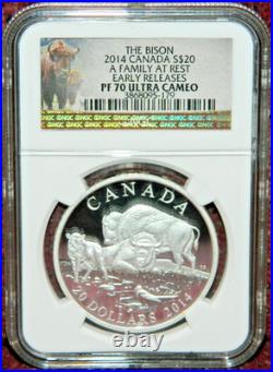 2014 Canada $20 The Bison A Family At Rest Silver Coin Pf70 Ultra Cameo Er+ogp