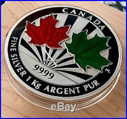 2014 Canada $250 Dollars 1 Kilo 9999 Silver Coin Maple Leaf Forever Enamelled