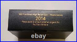 2014 Canada $50 High Relief 5 oz Silver Maple Leaf Proof Coin With OGP + CoA