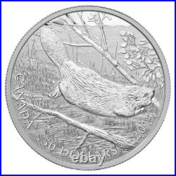 2014 Canada $50 Swimming Beaver 5 ounce Pure Silver Coin