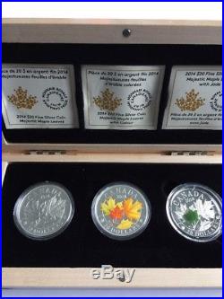 2014 Canada Majestic Maple Leaves $20 X 3 Coin Box Set 99.9 Silver Royal Mint
