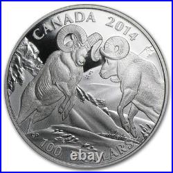 2014 Canada Silver $100 Coin Rocky Mountain Bighorn Sheep 1oz. 9999 OGP