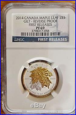 2014 Canada Silver Maple Leaf Gilt 4 Coin Set Ngc Pf6970 Reverse Proof