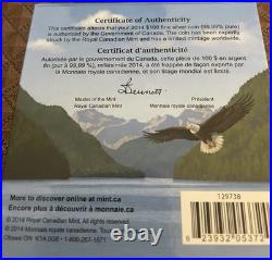 2014 Canadian $100 silver coin featuring iconic eagle With COA In Stunning Box