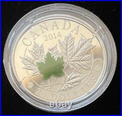2014 Canadian $20 Fine Silver Coin Majestic Maple Leaves with Jade (2311)