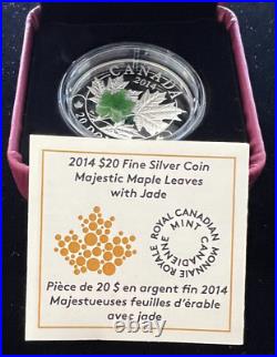 2014 Canadian $20 Fine Silver Coin Majestic Maple Leaves with Jade (2311)